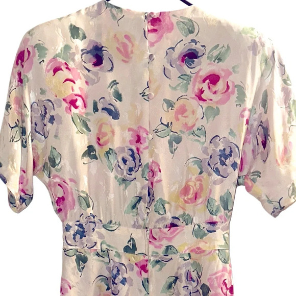 Vintage 80s Maggie London by Jeannene Booher Floral Silk Midi Dress - Picture 2 of 2